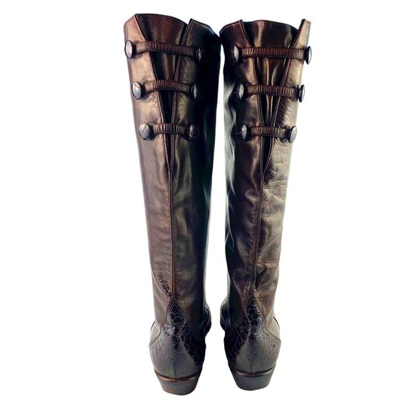 CARAVELLE Chocolate Brown Soft Leather Made in Italy Slip On Tall Boots - Picture 4 of 9